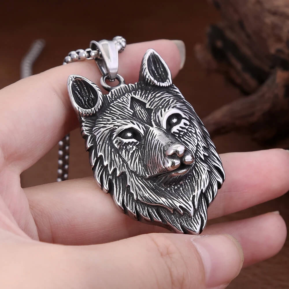 Nordic Vintage Wolf Head 316L Stainless Steel Pendant Necklace in Pendant & Chain - Mounteen
