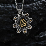 Odin's Symbol Valknut Interlocking Triangles Pendant Necklace Stainless Steel in Gold & Silver - Mounteen