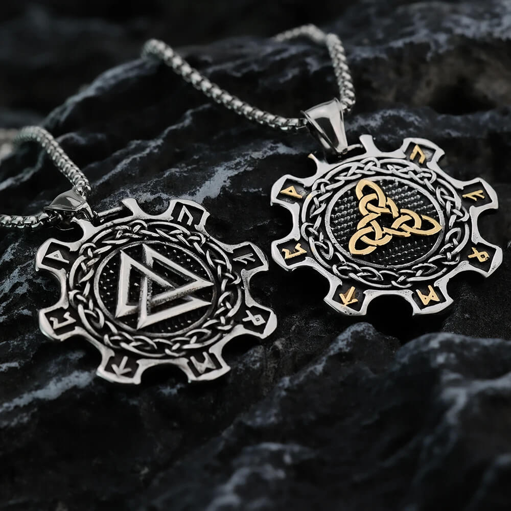 Odin's Symbol Valknut Interlocking Triangles Pendant Necklace Stainless Steel - Mounteen