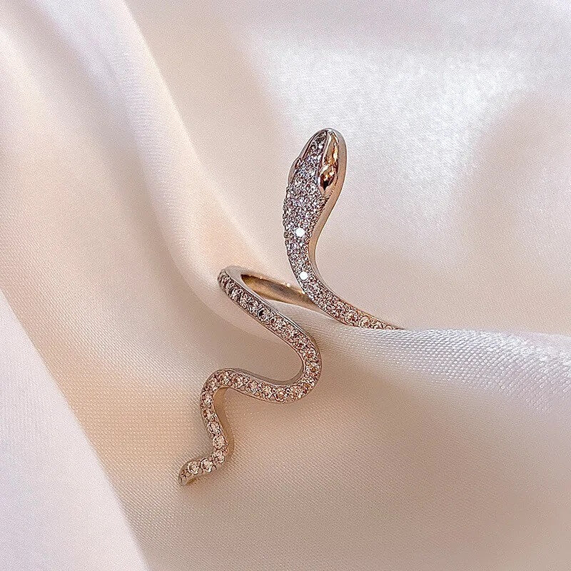 Rhinestone Snake Serpentine Halloween Open Ring