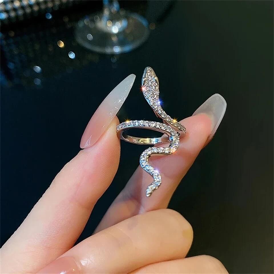 Rhinestone Snake Serpentine Halloween Open Ring