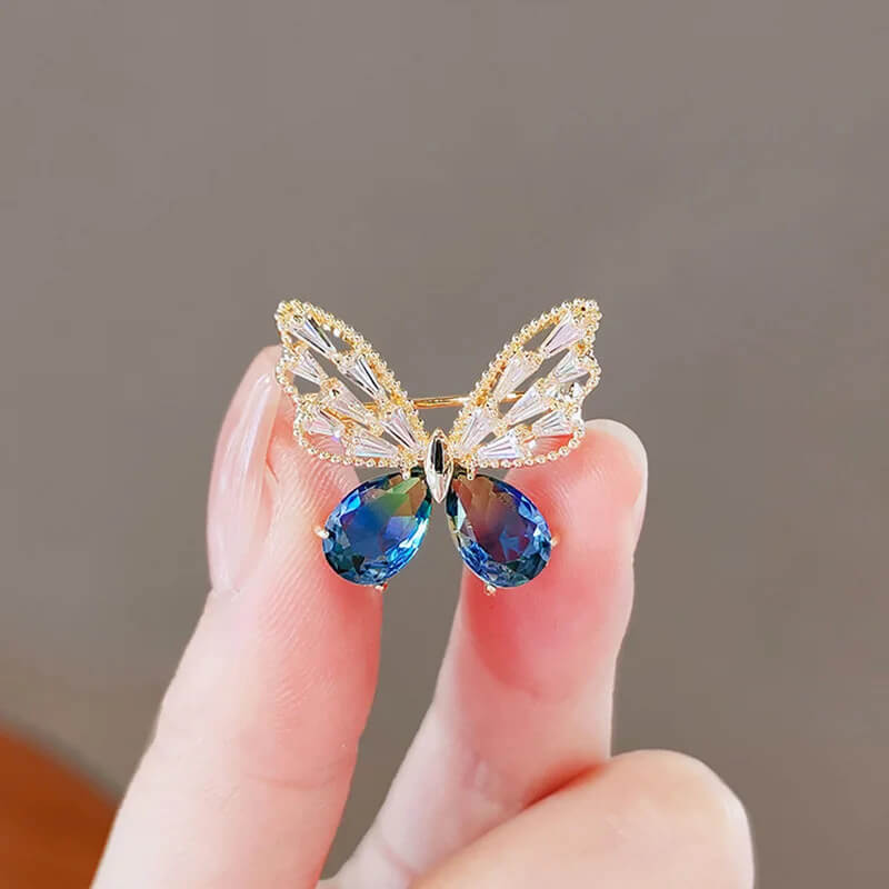 Sapphire Butterfly Brooch With Simulated Gemstones - Mounteen