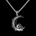 Skull In The Moon Spooky Gothic Halloween Stainless Steel Necklace - Mounteen