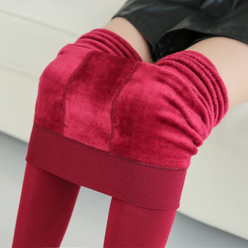 Red Snug Faux Fur Leggings - Mounteen. Worldwide shipping available.