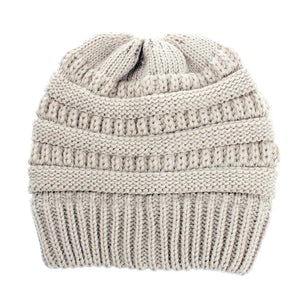 Beige Soft Knit Ponytail Beanie. Shop Winter Hats on Mounteen. Worldwide shipping available.