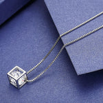 Sphere In Cube Geometric Pendant Necklace with Cubic Zirconia Gemstone 925 Sterling Silver - Mounteen