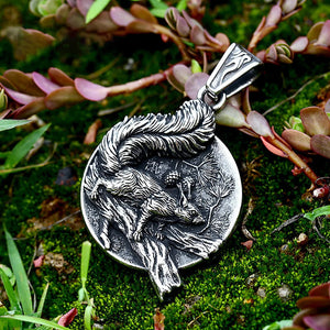 Squirrel On a Tree With Cones Stainless Steel Pendant Necklace in Pendant Only - Mounteen