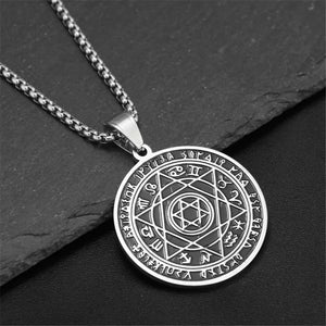 Star of David Zodiac Signs Runes Stainless Steel Necklace in Silver - Mounteen