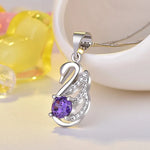 Swan Pendant Necklace Synthetic Gemstone 925 Sterling Silver in Simulated Amethyst - Mounteen