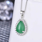 Teardrop Pendant Necklace Synthetic Gemstone 925 Sterling Silver in Green Gem - Mounteen