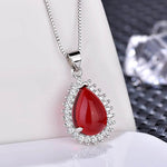 Teardrop Pendant Necklace Synthetic Gemstone 925 Sterling Silver in Red Gem - Mounteen