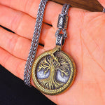 Tree of Life Yggdrasil Nordic Valknut Triangle Stainless Steel Pendant Necklace in Gold - Mounteen