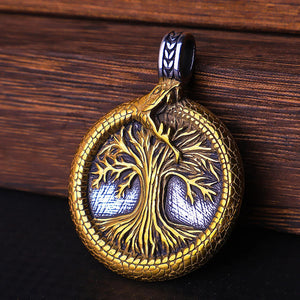 Tree of Life Yggdrasil Nordic Valknut Triangle Stainless Steel Pendant Necklace in Gold - Mounteen