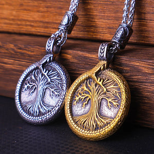 Tree of Life Yggdrasil Nordic Valknut Triangle Stainless Steel Pendant Necklace - Mounteen