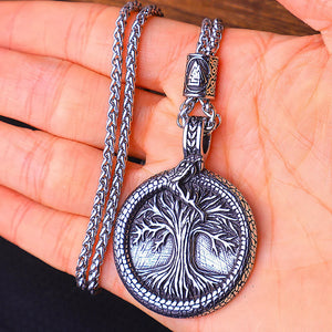 Tree of Life Yggdrasil Nordic Valknut Triangle Stainless Steel Pendant Necklace - Mounteen