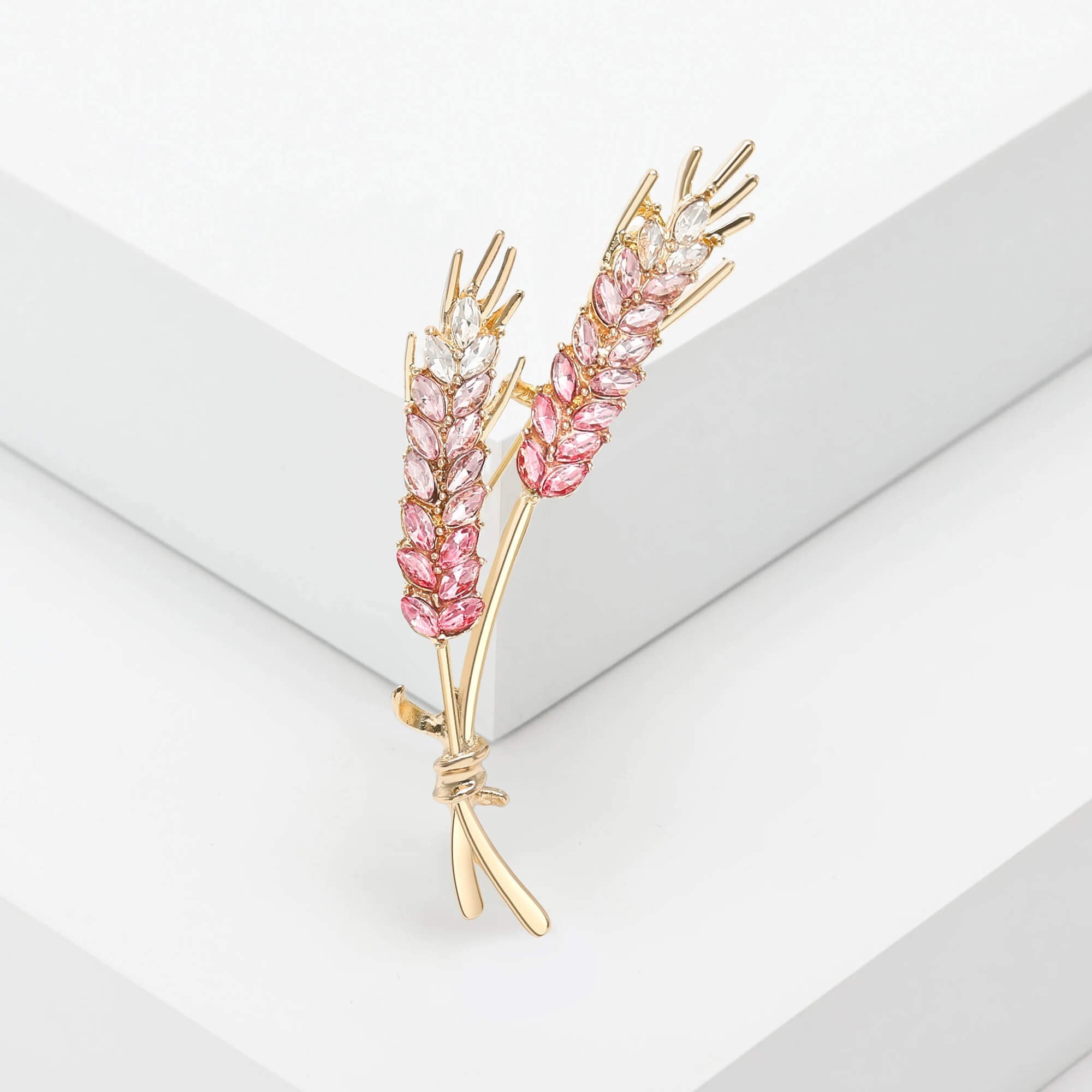 Two Gold-Toned Straws Brooch With Simulated Gemstones in Pink - Mounteen