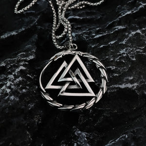Valknut Triangle Symbol Pendant Necklace Stainless Steel - Mounteen