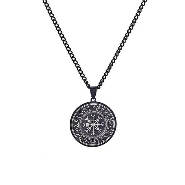 Vegvisir Compass Stainless Steel Necklace in Black - Mounteen