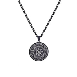 Vegvisir Compass Stainless Steel Necklace in Black - Mounteen