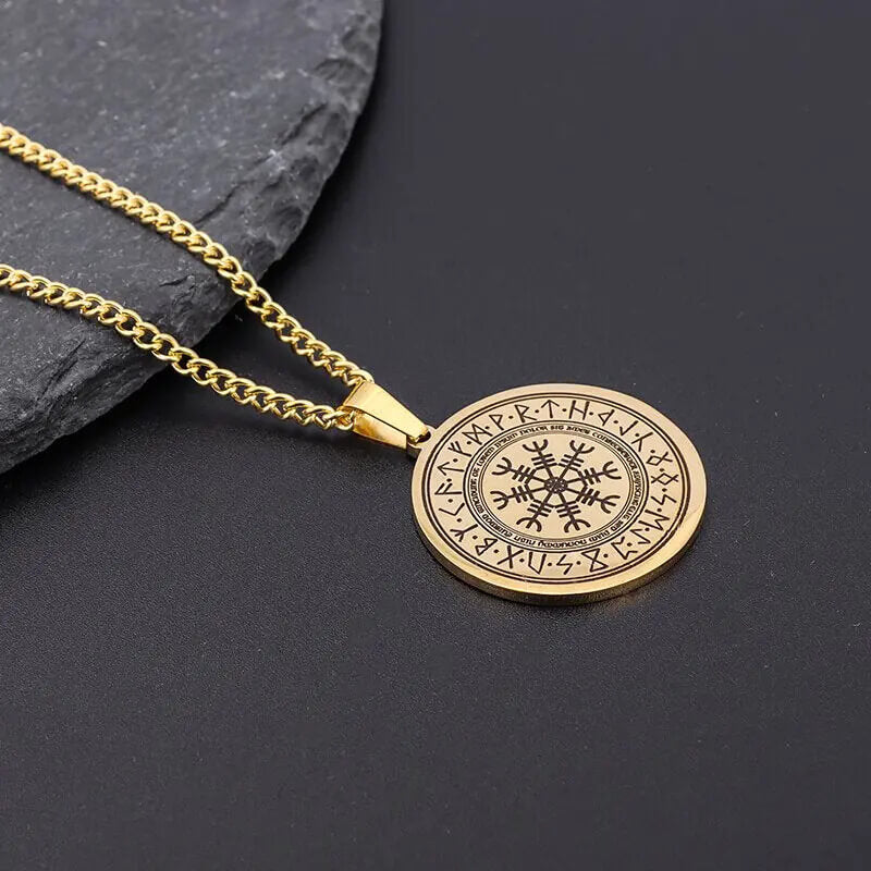 Vegvisir Compass Stainless Steel Necklace in Gold - Mounteen