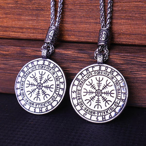 Vegvisir Stave Compass Viking Nordic Stainless Steel Pendant Necklace "The Brave Shall LIve Forever" - Mounteen