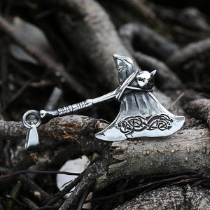 Viking Axe Nordic Stainless Steel Pendant Necklace With Skull - Mounteen