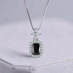 Vintage Dark Gemstone and Cross Necklace With Simulated Diamonds Cubic Zirconia 925 Sterling Silver - Mounteen