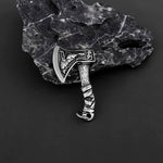 Vintage Viking Wolf and Crow Axe 316L Stainless Steel Pendant Necklace - Mounteen