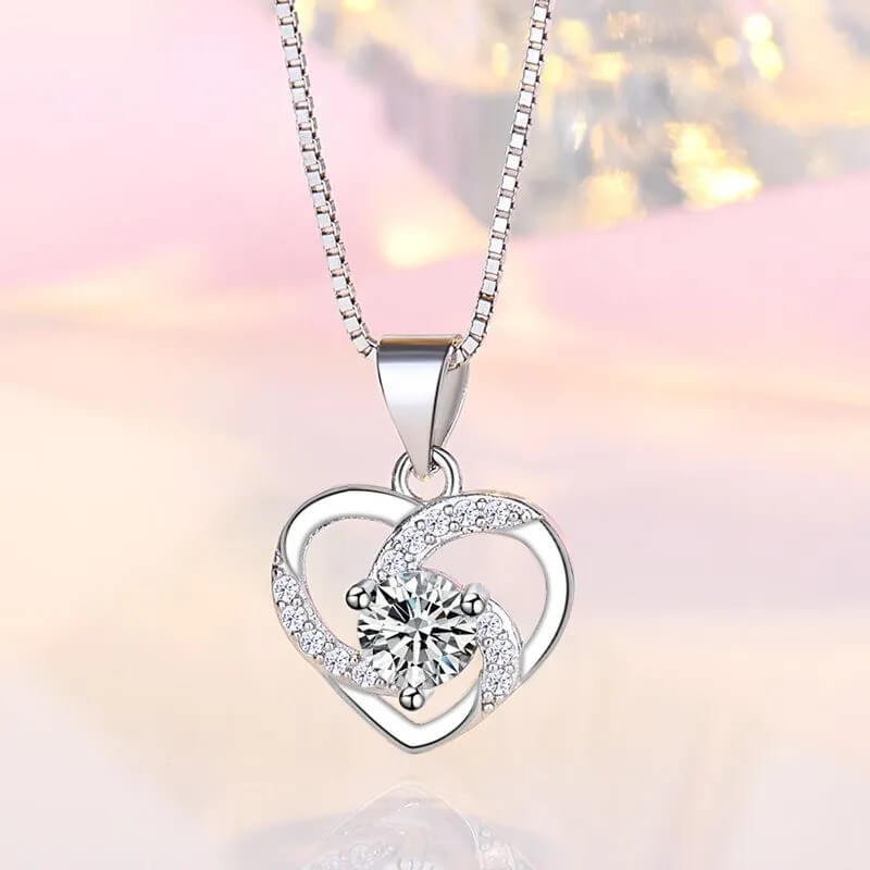 Vortex Heart Whirlpool Necklace Cubic Zirconia 925 Sterling Silver - Mounteen