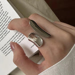 Wave Assymetrical Cuff Ring Silver-Toned Adjustable - Mounteen