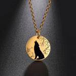 Wolf Howling In Forest Stainless Steel Necklace in Gold - Mounteen
