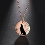Wolf Howling In Forest Stainless Steel Necklace in Rose Gold - Mounteen