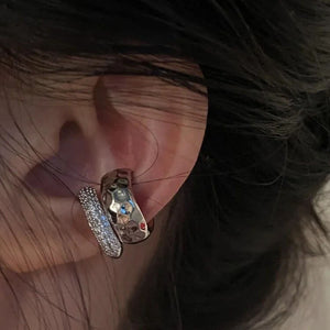 Zinc No Piercing Dual Ring Ear Cuffs in Silver - Mounteen