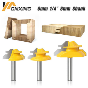 6mm/6.35mm/8mm CNXING Carbide Alloy Shank 45 Degree Lock Miter Router Bit for Woodworking - Mounteen