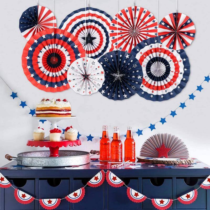 American Flag Tissue Paper Fan Decoration