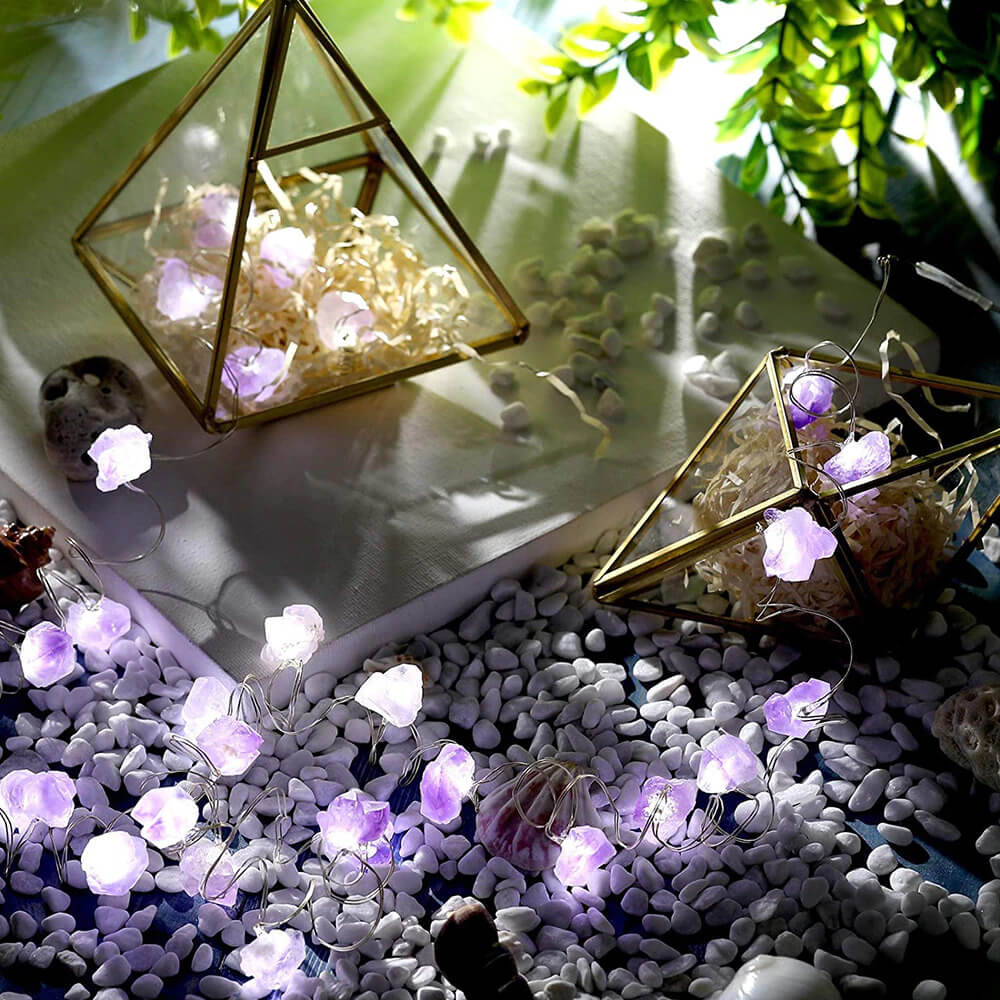 Amethyst Or Fluorite Raw Crystal String Lights. Shop Light Ropes & Strings on Mounteen. Worldwide shipping available.