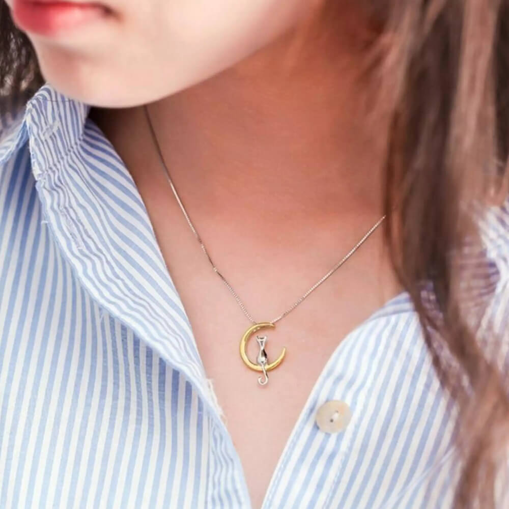 Cat & Moon Pendant Necklace Jewelry. Shop Jewelry on Mounteen. Worldwide shipping available.