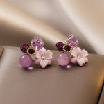 Cherry Blossom Stud Earrings With Synthetic Gemstones - Mounteen