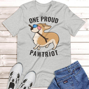 Corgi "One Proud Pawtriot" T-Shirt. Shop Shirts & Tops on Mounteen. Worldwide shipping available.