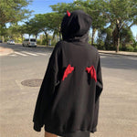 Cute Black Devil Hoodie With Horns And Wings. Shop Shirts & Tops on Mounteen. Worldwide shipping available.