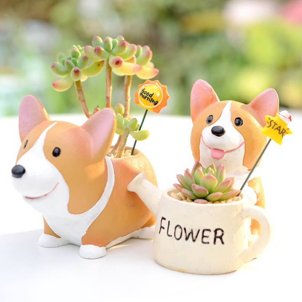 Cute Resin Corgi Planter Flower Pot. Shop Pots & Planters on Mounteen. Worldwide shipping available.