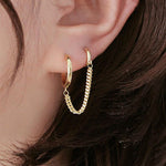 Double Piercing Earring Chain with Small Hoops. Shop Earrings on Mounteen. Worldwide shipping available.