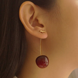 Drop Cherry Earrings With Gold Stems. Shop Earrings on Mounteen. Worldwide shipping available.