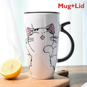 Funny cat mug with lid