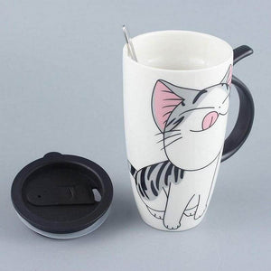 Cat coffee mug with lid