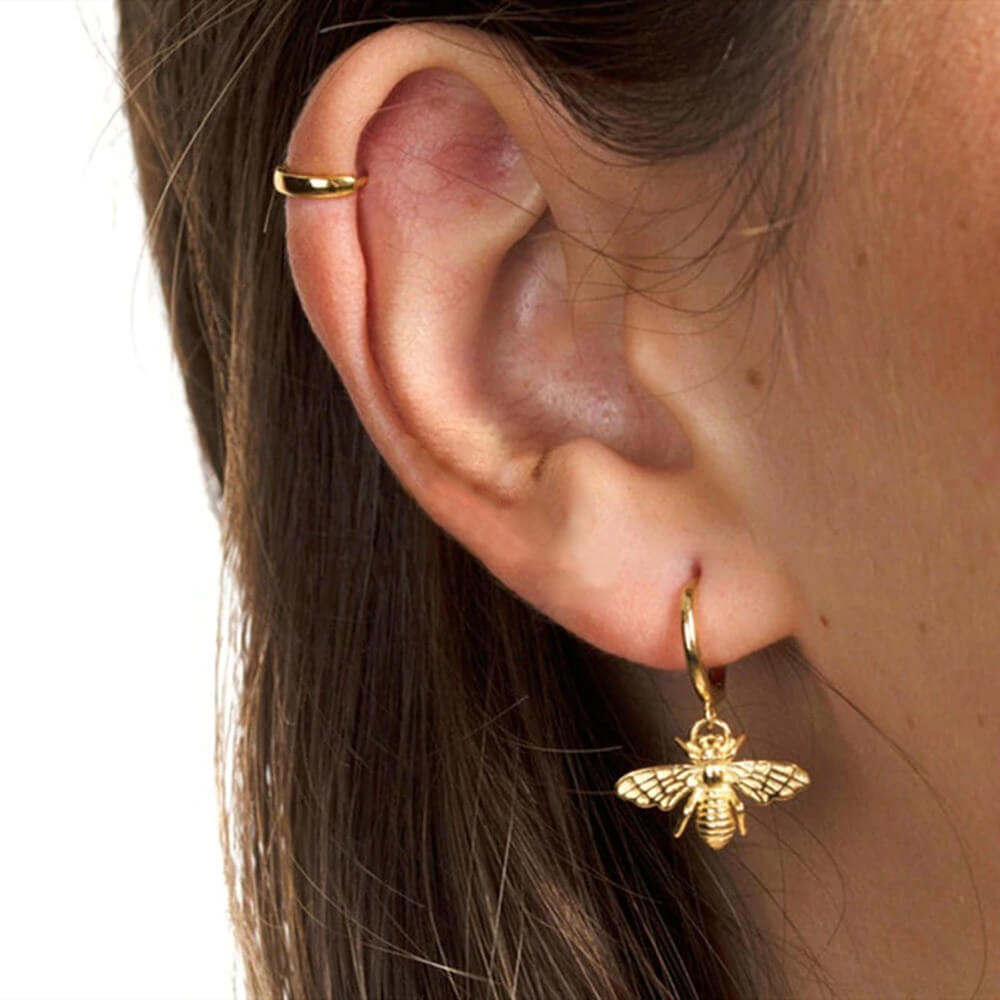 Gold & Silver Copper Alloy Honey Bee Earrings. Shop Earrings on Mounteen. Worldwide shipping available.