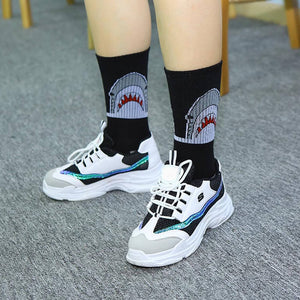 Grey & White Cotton Shark Socks. Shop Hosiery on Mounteen. Worldwide shipping available.