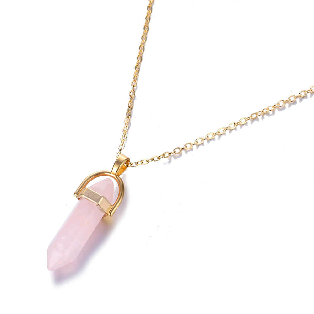 Healing Pink Rose Quartz Pendant Necklace. Shop Jewelry on Mounteen. Worldwide shipping available.