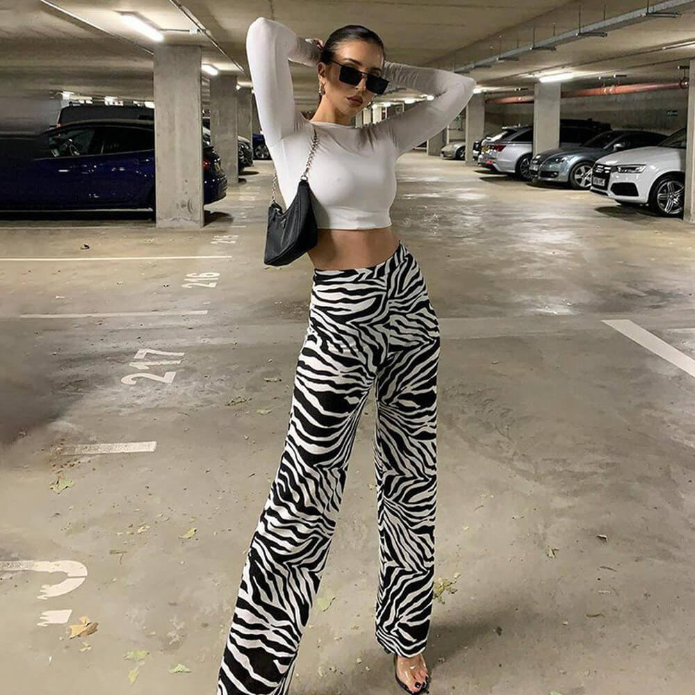 High Waisted Black And White 80's Zebra Pants. Shop Pants on Mounteen. Worldwide shipping available.