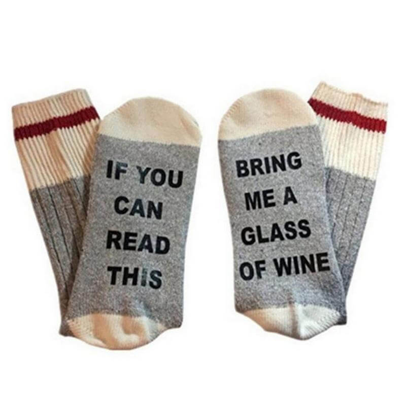 If You Can Read This Bring Me A Glass Of Wine Socks - Gray & Black Text